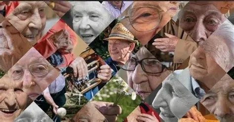Collage di volti di persone anziane.